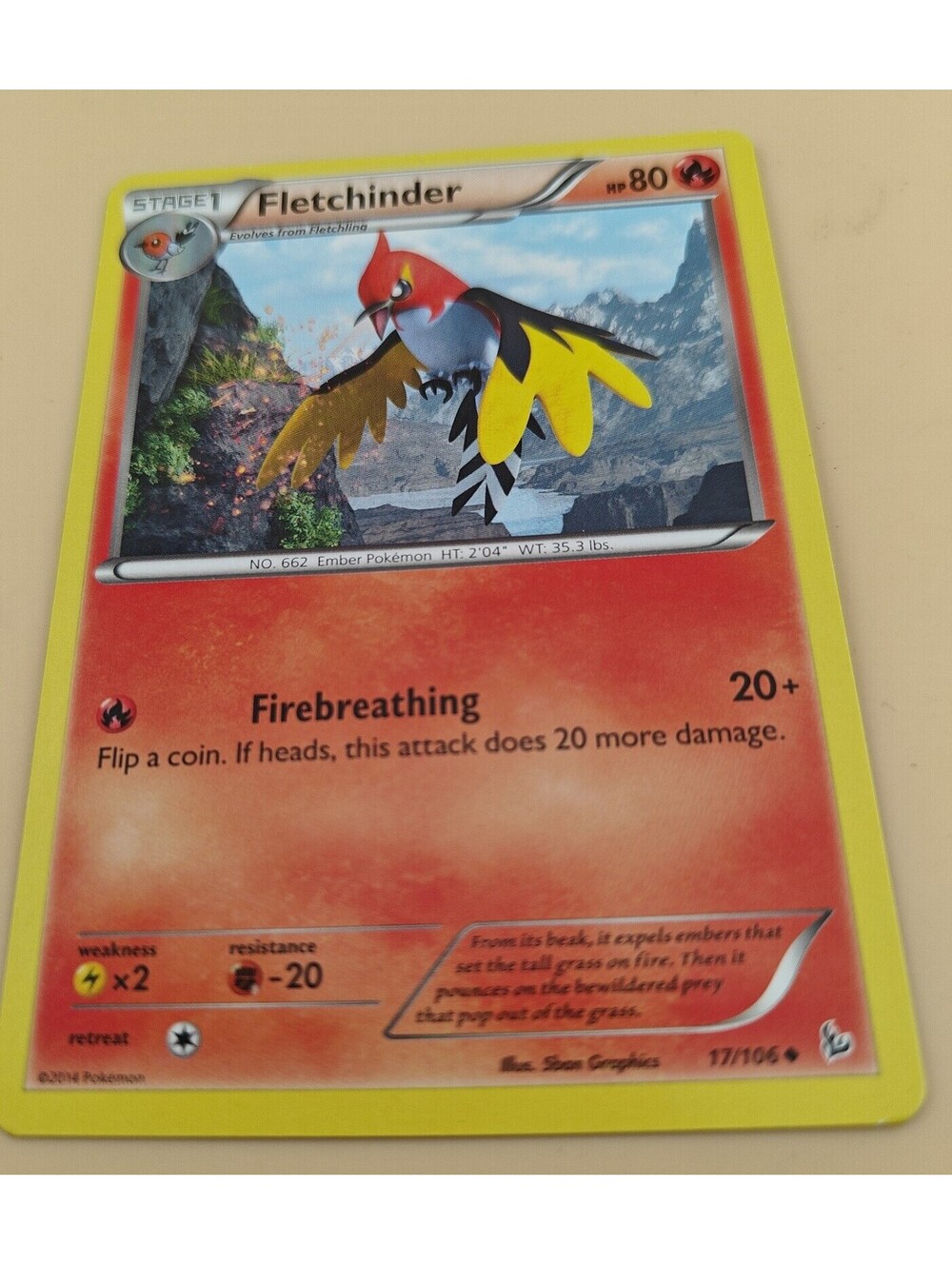 Pokémon TCG Fletchinder 17/106 Flashfire Uncommon Near Mint
